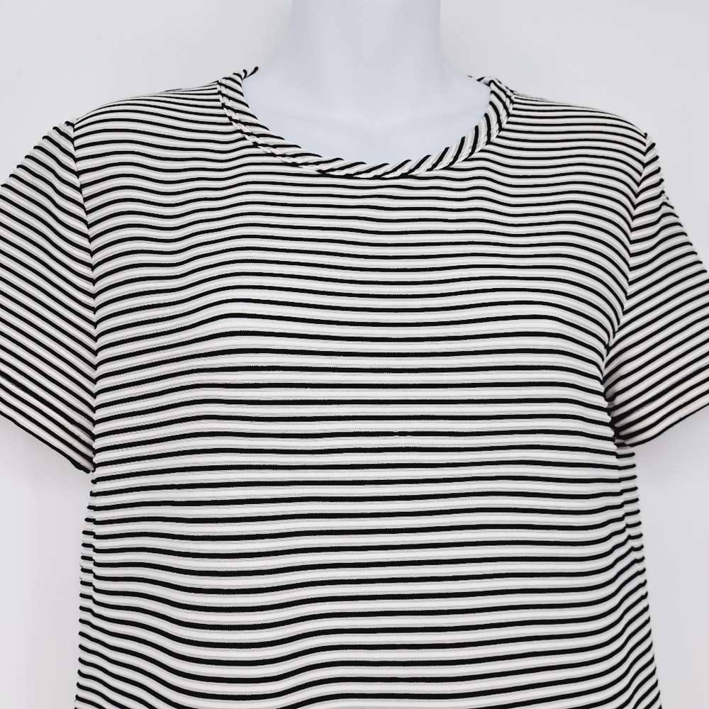 St.John Black White Ribbed Stripe Short Sleeve Basic Top‎ Size Medium - Picture 2 of 9